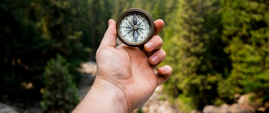 Compass, mountains