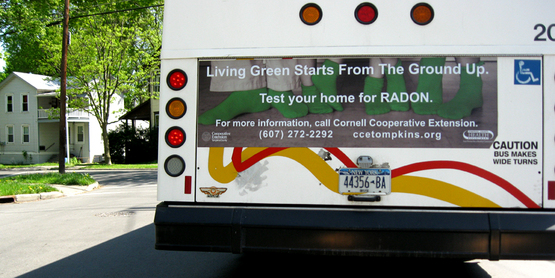 Radon education poster on a TCAT bus in Tompkins County