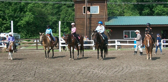 Horses and riders in an arena