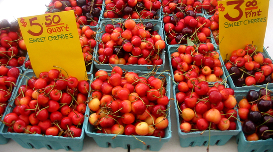 cherries for sale at the DeWitt Farmers' Market, Ithaca NY (2007)