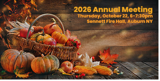 Join us for our 2026 Annual Meeting on 8/22 from 6-7:30pm at Sennett Fire Hall in Auburn. Hope to see you there!