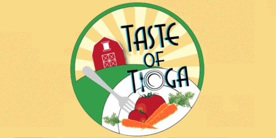 Taste of Tioga logo, 850x425px beige background