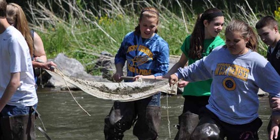 8th Grade science students from Camillus Middle School sampling for aquatic macroinvertebrates at Nine Mile Creek