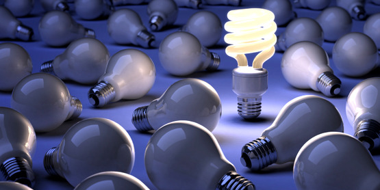 CFL lightbulb surrounded by incandescent bulbs (NOTE: this is used by CCE-Tompkins as the image for $ave Energy, Save Dollars workshops)