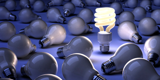 CFL lightbulb surrounded by incandescent bulbs (NOTE: this is used by CCE-Tompkins as the image for $ave Energy, Save Dollars workshops)