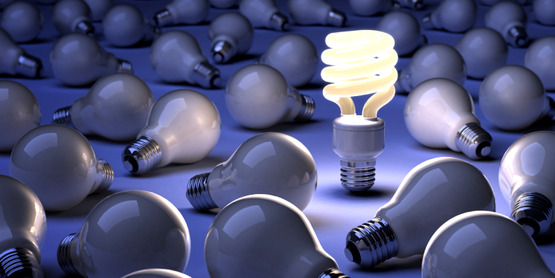 CFL lightbulb surrounded by incandescent bulbs (NOTE: this is used by CCE-Tompkins as the image for $ave Energy, Save Dollars workshops)