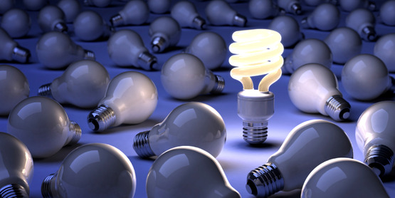 CFL lightbulb surrounded by incandescent bulbs (NOTE: this is used by CCE-Tompkins as the image for $ave Energy, Save Dollars workshops)