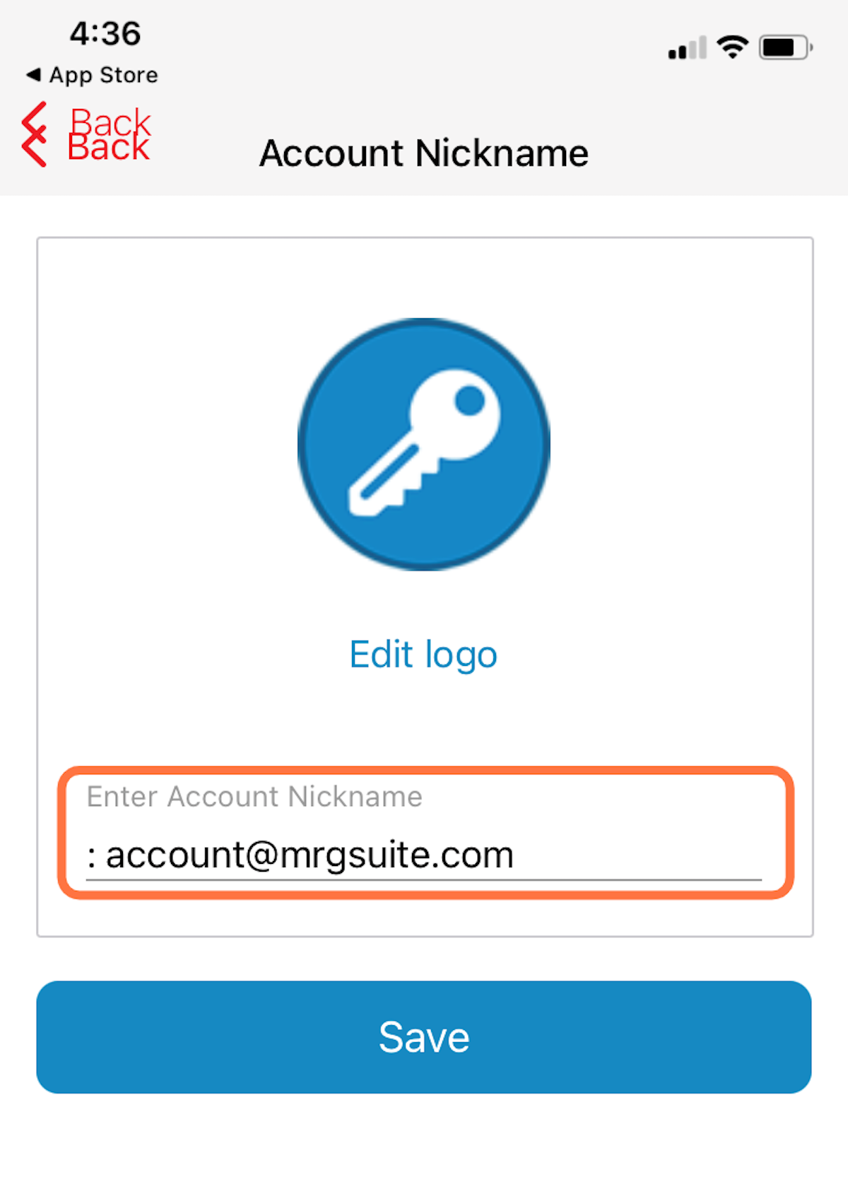 Enter Account Nickname and click Save