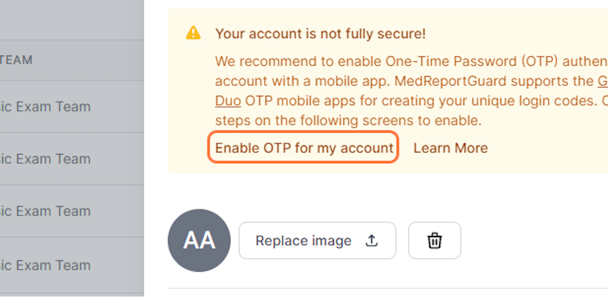 Option one: Click on Enable OTP for my account at top of page