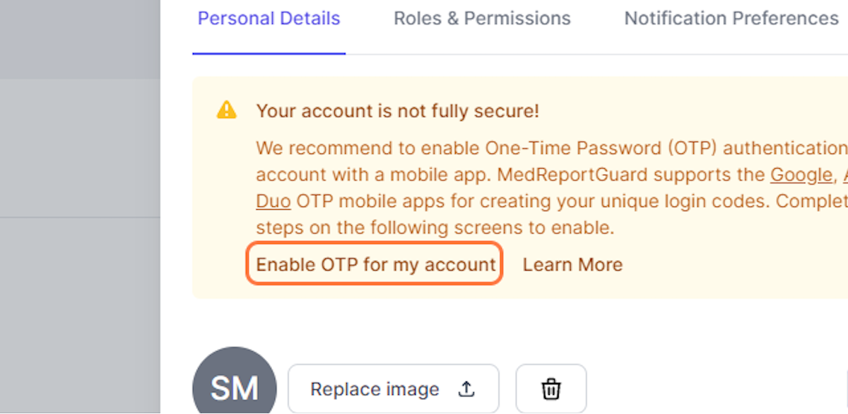 Option one: Click on Enable OTP for my account at top of page