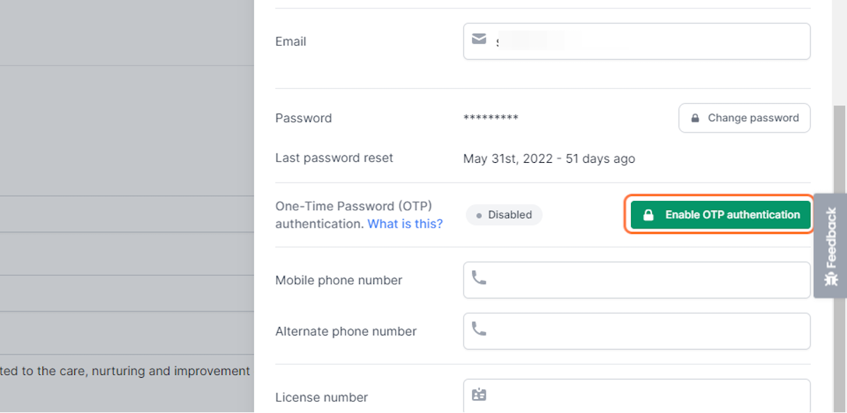 OR option two: Scroll down and click Enable OTP authentication