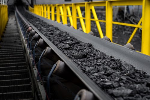 opencast mine - belt conveyor - coal, stones - transport