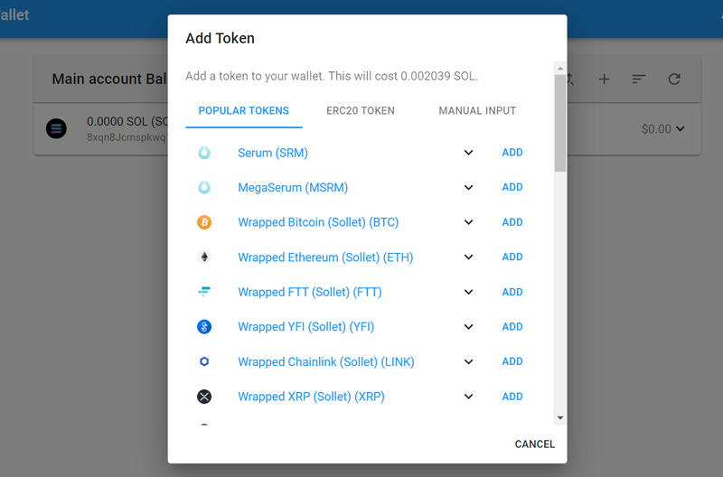 sollet add wallet token