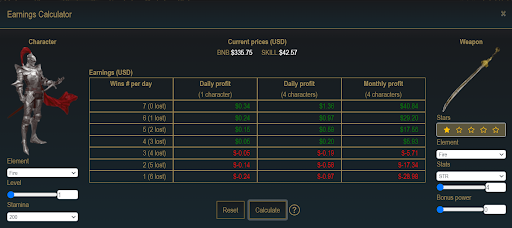 cryptoblades earnings calculator