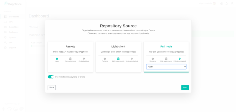 dappnode client selection setup