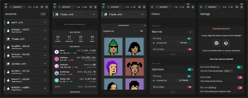 frame crypto wallet ui