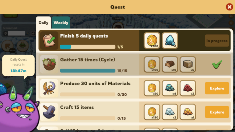 Daily Quest Axie Homeland Beginner
