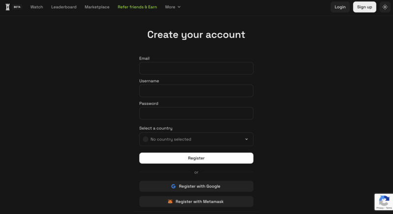 Sign up for Immortal Game with Metamask