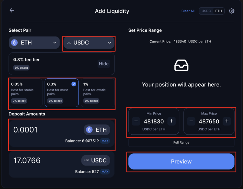deposit liquidity into pool Scroll testnet