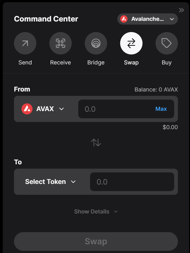 core wallet swap interface