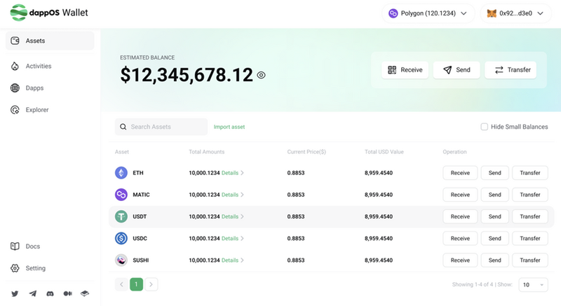 dappos wallet user interface