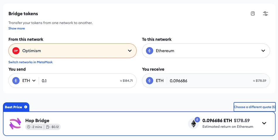 Bridge Optimism to Ethereum on MetaMask