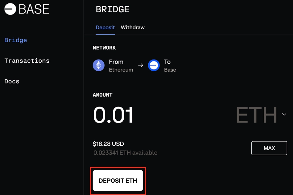 Deposit ETH on Base