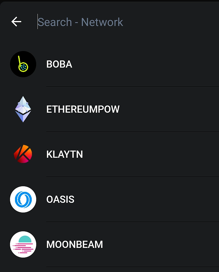 Select network from Chainlist to import to Trust Wallet