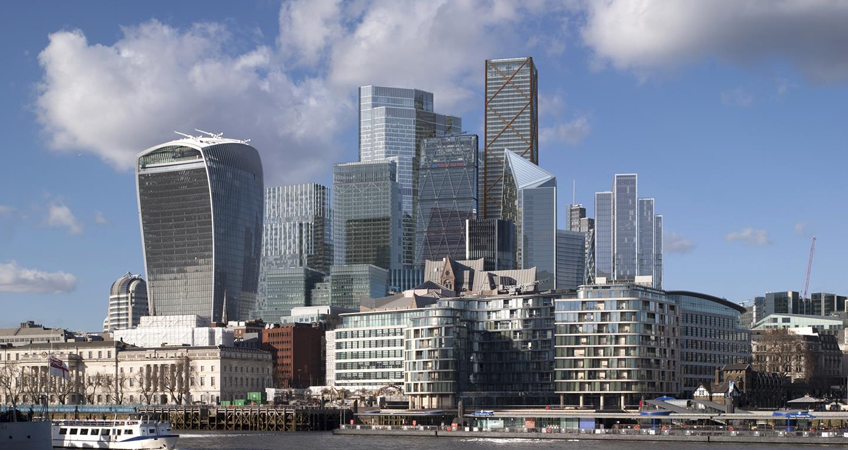 View of the City of London's eastern tall buildings cluster as it is expected to appear from the south bank of the River Thames by 2026.