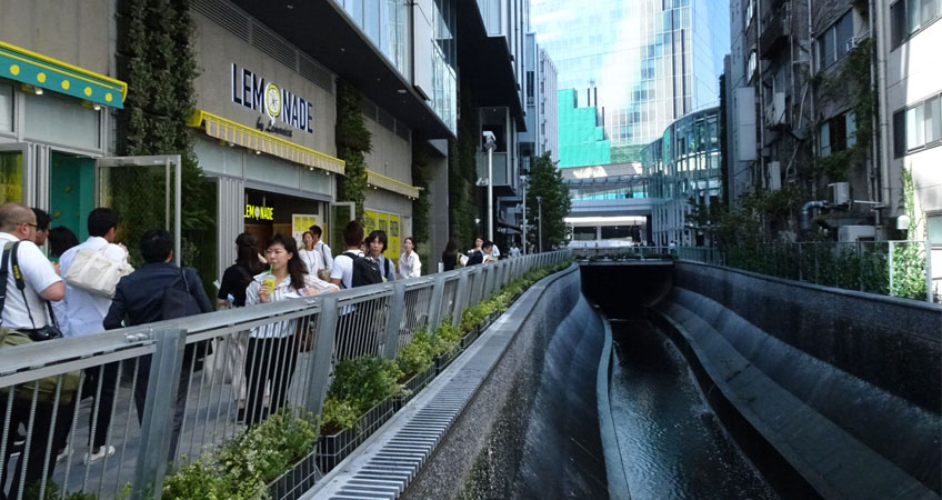 The new Shibuya Stream commercial complex and its promenade, located next to Shibuya River, are seen in this photo taken Wednesday. | KAZUAKI NAGATA