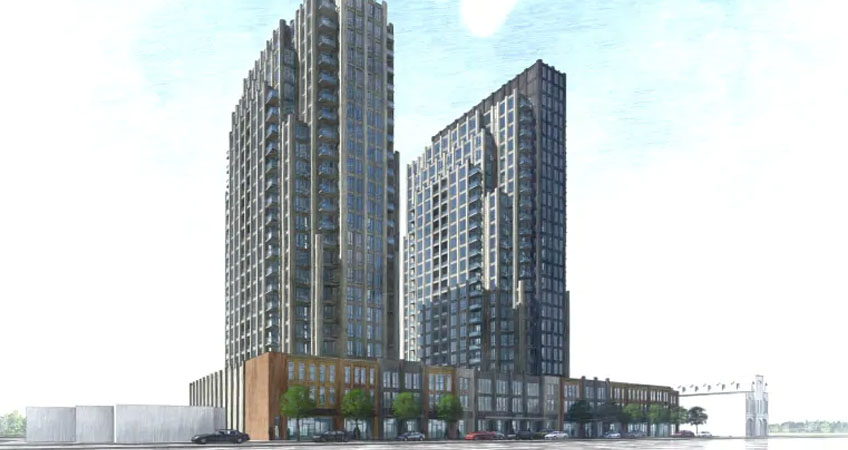 Two proposed towers at 809 Dundas St. would add 480 units along the proposed bus rapid transit line.