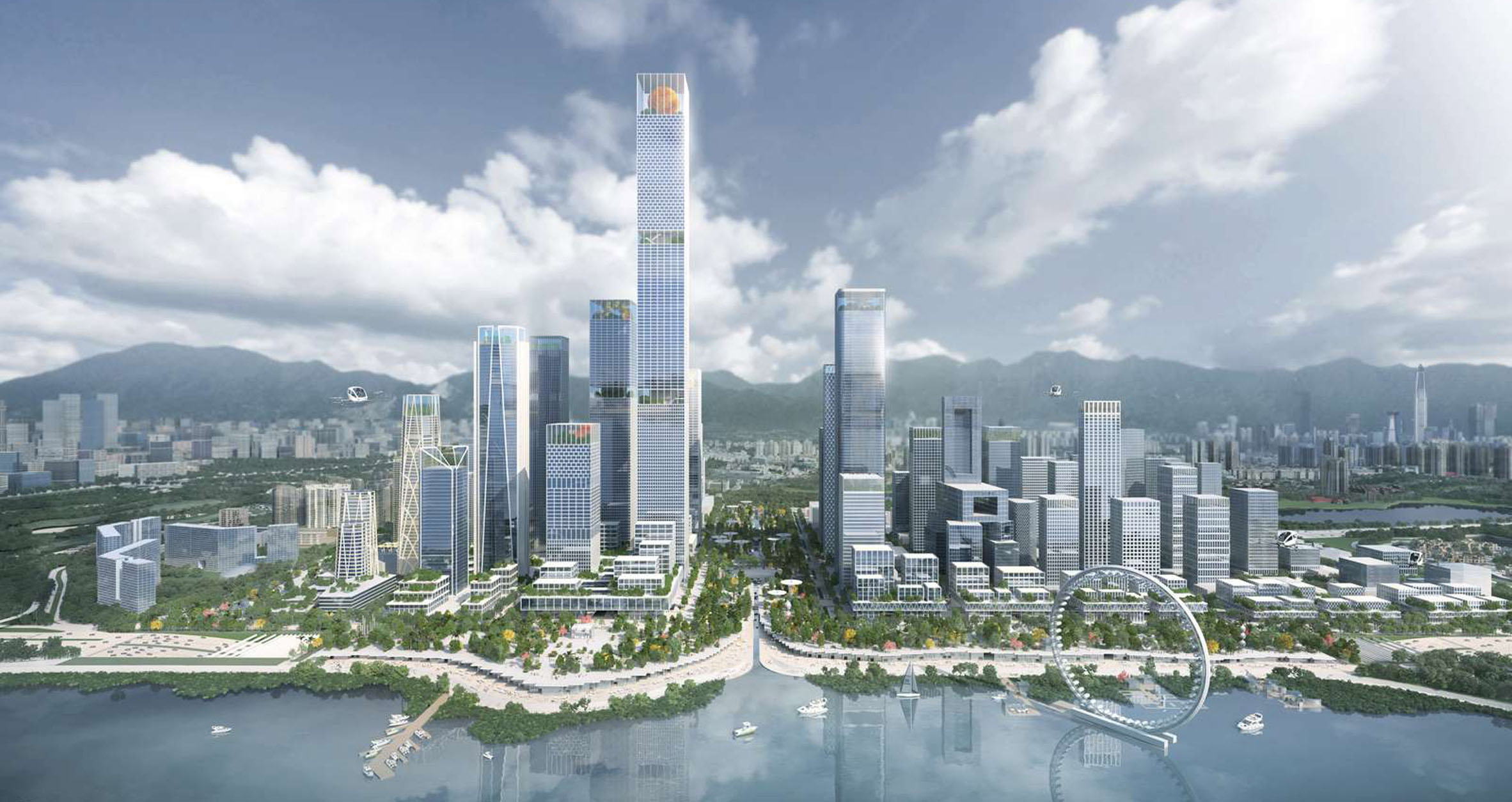 (c) Henning Larsen. A proposal for a 5.1-kilometer-city center in Shenzhen calls for cultural and commercial institutions near the seashore.