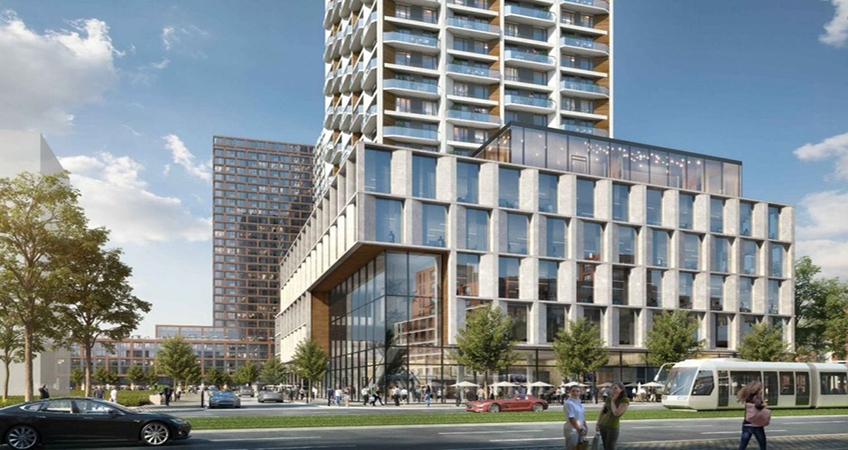 The tallest of the three towers rise 46 stories, making it the tallest building in Brampton.