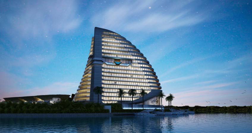 The complex will house both residential units and a research laboratory to study both the psychology and behavior of sharks, and human activity on the ocean.