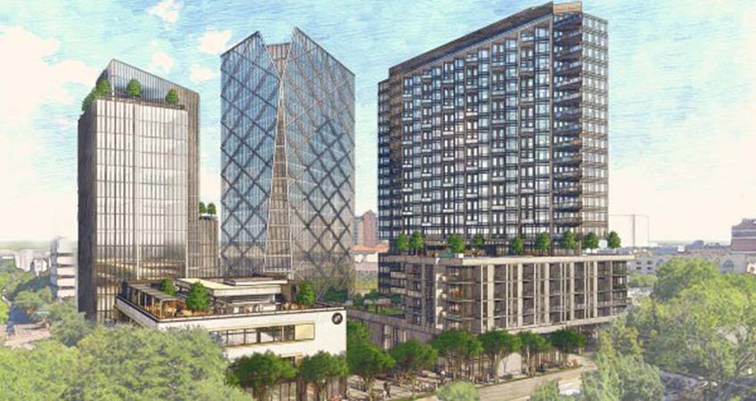 A rendering of the future buildings at the Cedar Springs & Routh Redevelopment Complex.
