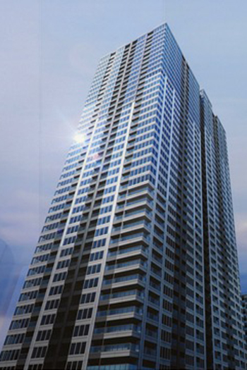 The east tower of the SHIROKANE The SKY complex will rise 45 stories above the ground with a height of 156 meters.