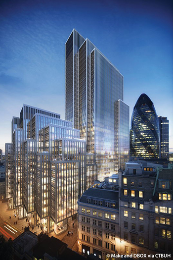 The development consists of two towers of 14 and 34 stories, containing 905,000 square feet (84,000 square meters) of office space.