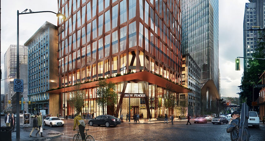 Generous setbacks along West Pender Street and Seymour Street will create a wide sidewalk that enhances the area’s overall public realm.