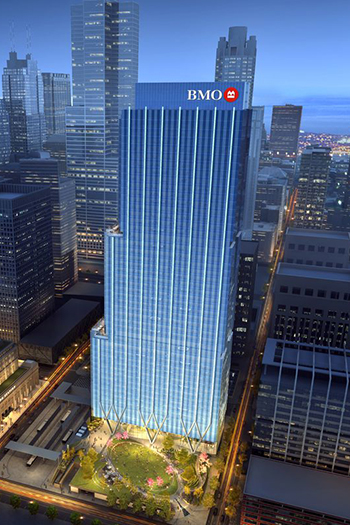 BMO Tower is designed as a stepped, three-tiered building approximately 727 feet (221 meters) tall.