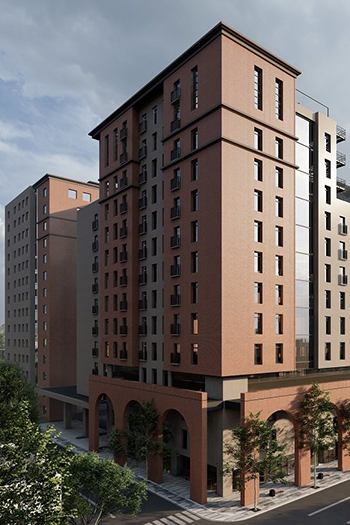 Each of the four towers will be 14 stories high and will have a combined total of 497 apartments.