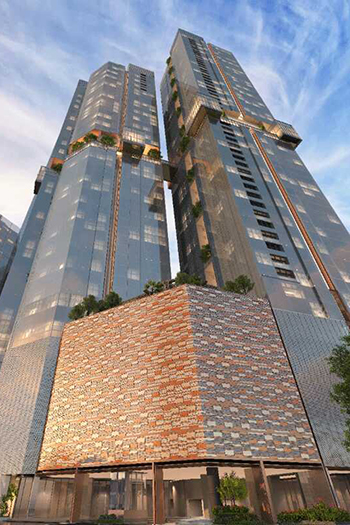The project comprises two towers of 53 and 57 stories with a total of 443 units and 453 units respectively.