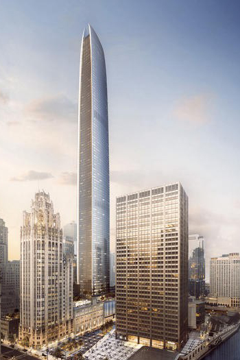 The proposed 102-story skyscraper could become the city's second tallest building. Image: Golub & Co. and CIM Group via CTBUH.