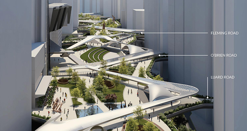 Visualization showing key roads and their integration into the new Wan Chai Connect concept. Image: DCMS