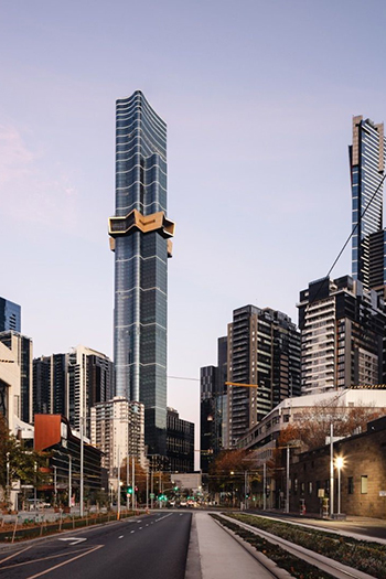 The 100-story, 316.7-meter-tall supertall skyscraper in South Melbourne has topped out.