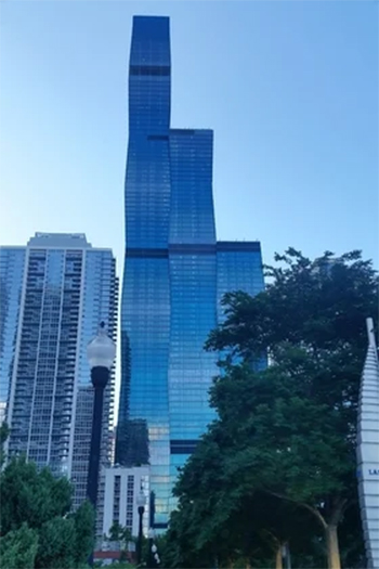 Vista Tower, which has topped out, is part of the sprawling Lakeshore East development in Chicago.