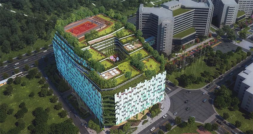 The wavy exterior makes room for a multitude of “sky gardens.