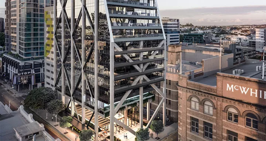 The commercial tower will hold 44 meters of frontage to Wickham Street and to Warner Street of approximately 27 meters Image: bureau^proberts