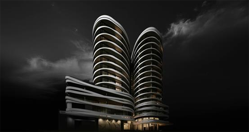 The 14-story residential development will rise 143 meters off the ground.