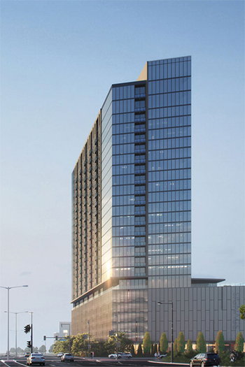 The 25-story apartment tower has drawn some criticism from area residents.