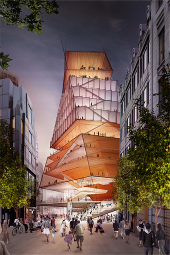 The centerpiece of Diller Scofidio + Renfro’s now-canceled London Centre for Music would have been a 2,000-seat, wood-clad performance hall. (Courtesy Diller Scofidio + Renfro)